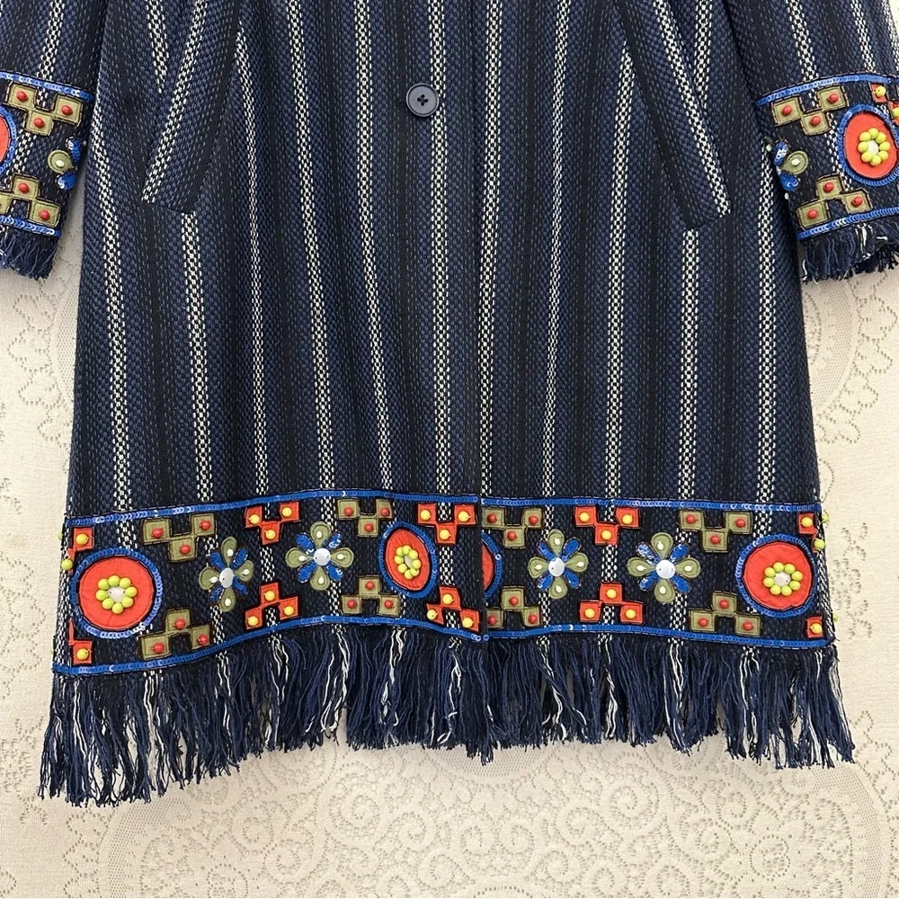 Tory Burch Luna Embellished Coat Black Navy